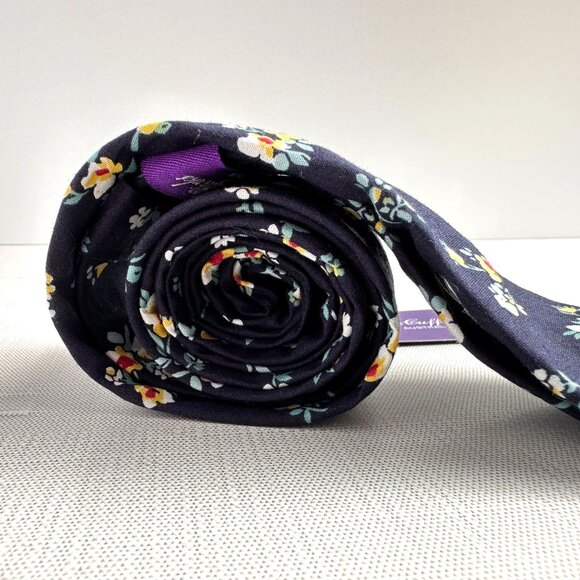 AusCufflinks Men’s Tie NWT Navy Cotton Floral Print Handmade - Picture 7 of 12